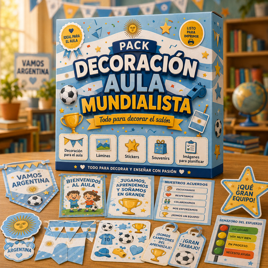 🎨 Pack Decoración Aula Mundialista - Láminas, Stickers, Souvenirs y Recursos Visuales para el Salón